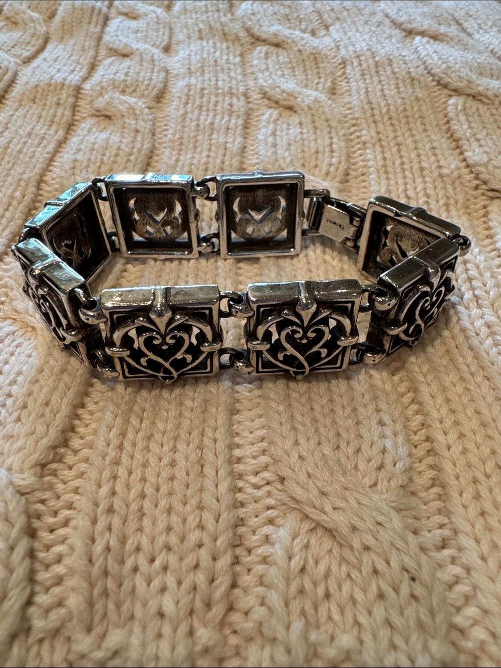 Brighton Silver-Tone Filigree Square Link Bracelet - Women Jewelry